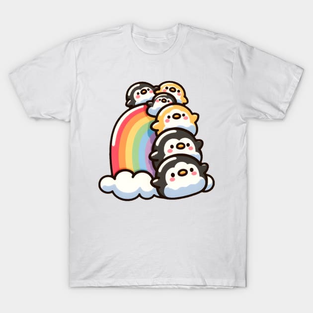 Penguins Slide Over the Rainbow T-Shirt by Umbrella Studio